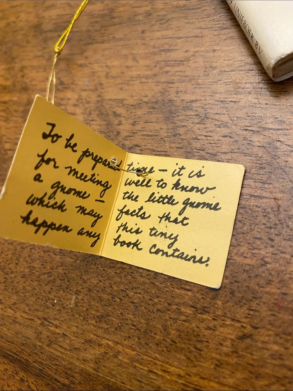 Vintage “Little Gnome Facts” Book Ornament with Tag
